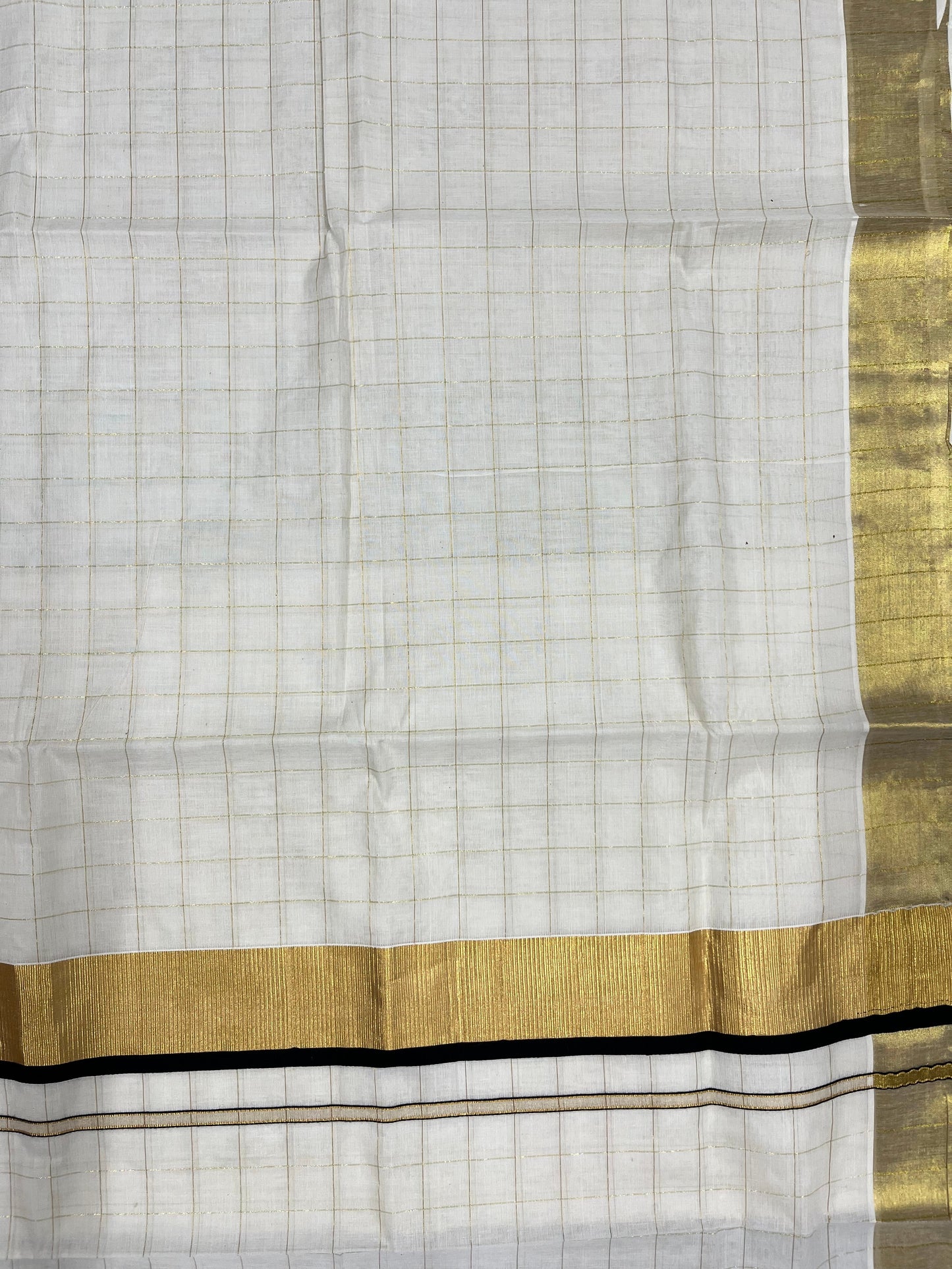 Southloom Pure Cotton  Kerala  Kasavu Woven Check Saree with Black Border