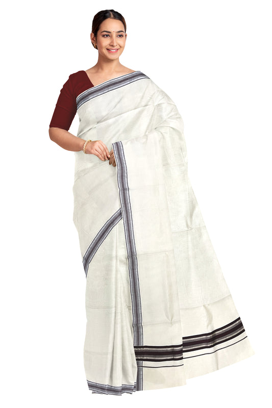 Pure Cotton Kerala Saree with Brown and Silver Kasavu Border (Onam Saree 2023)