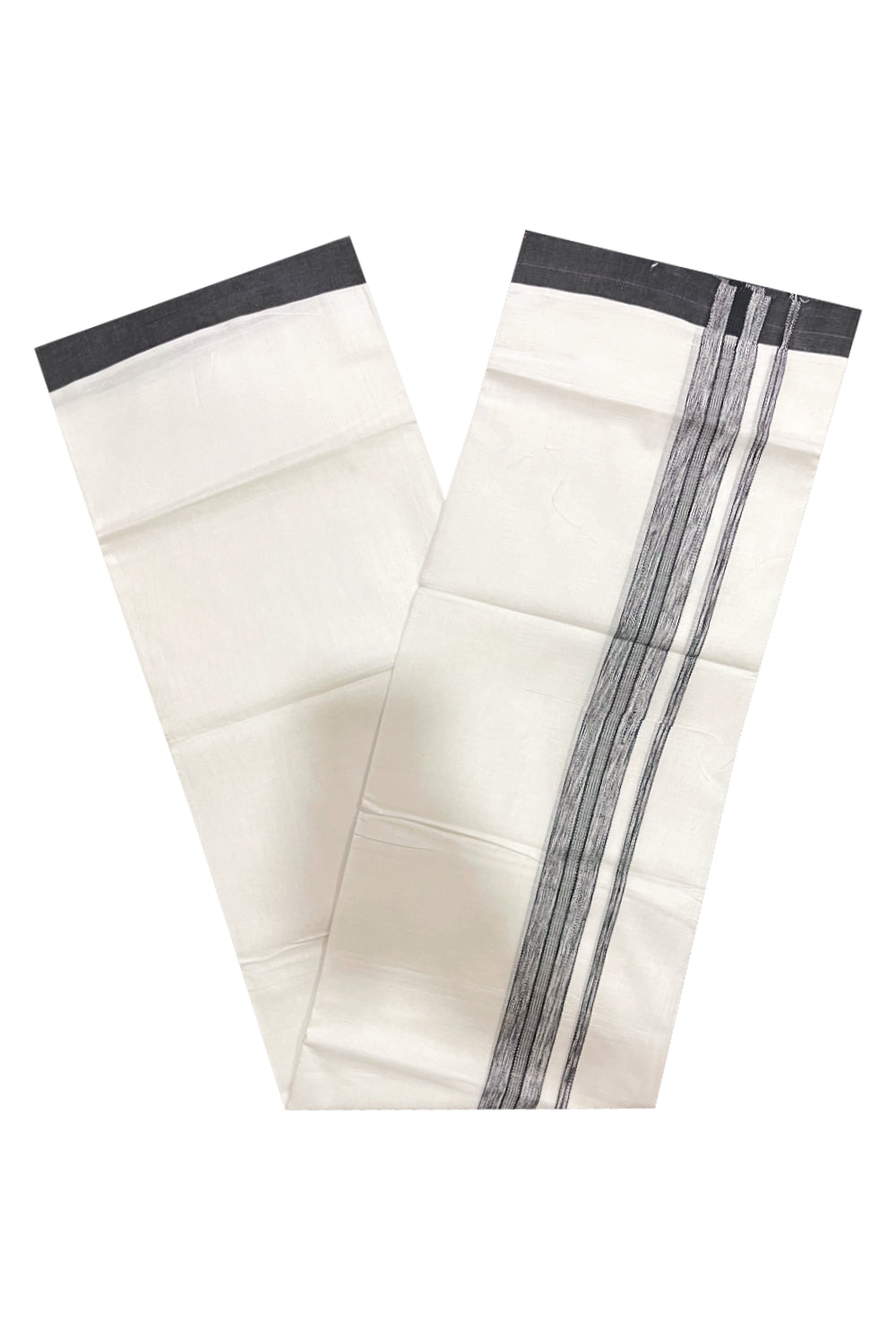 Pure White Cotton Double Mundu with Black Border (South Indian Kerala Dhoti)