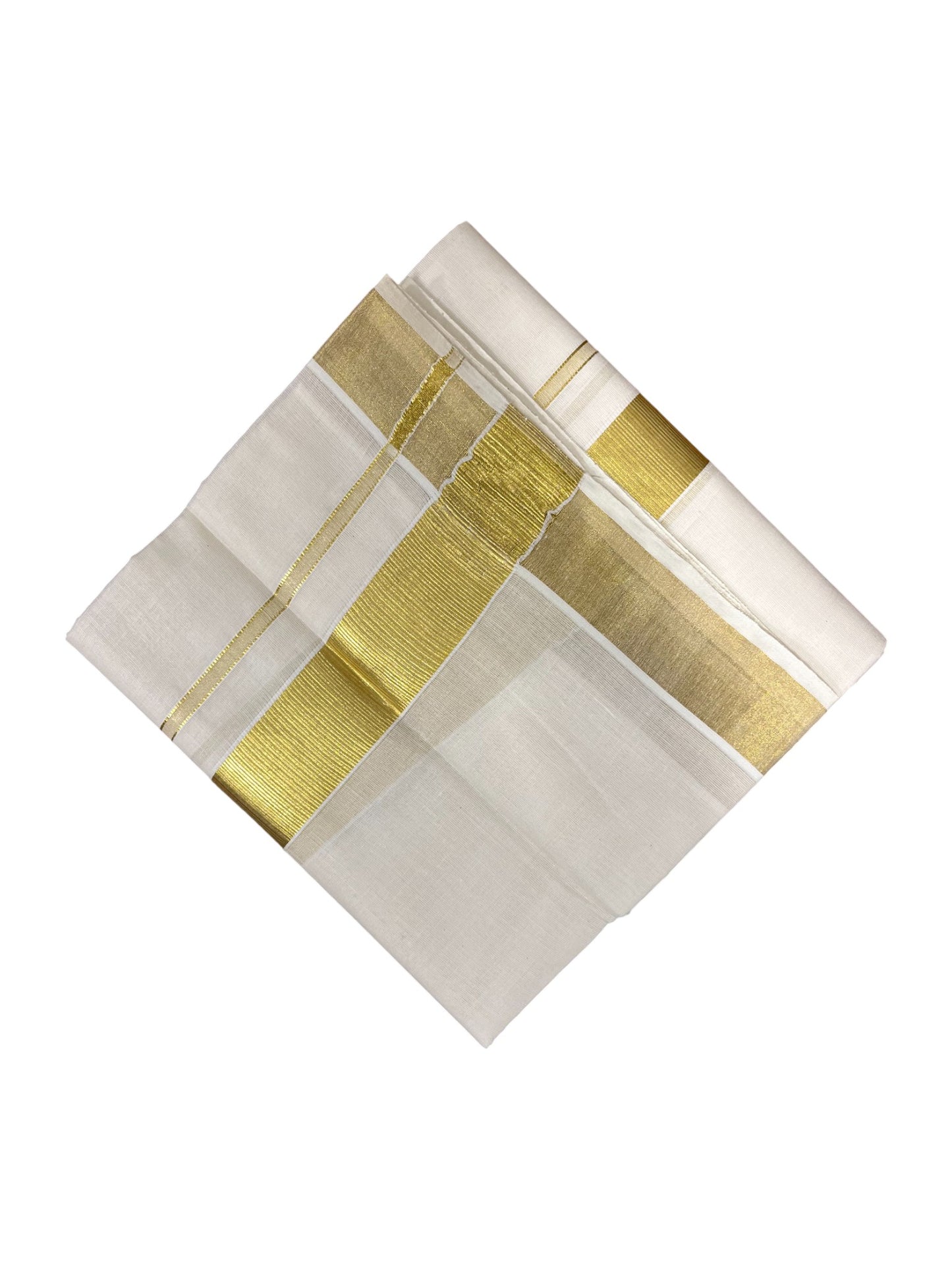 Southloom Pure Cotton  Double Mundu With Gold Kasavu Border (South Indian Kerala Dhoti)