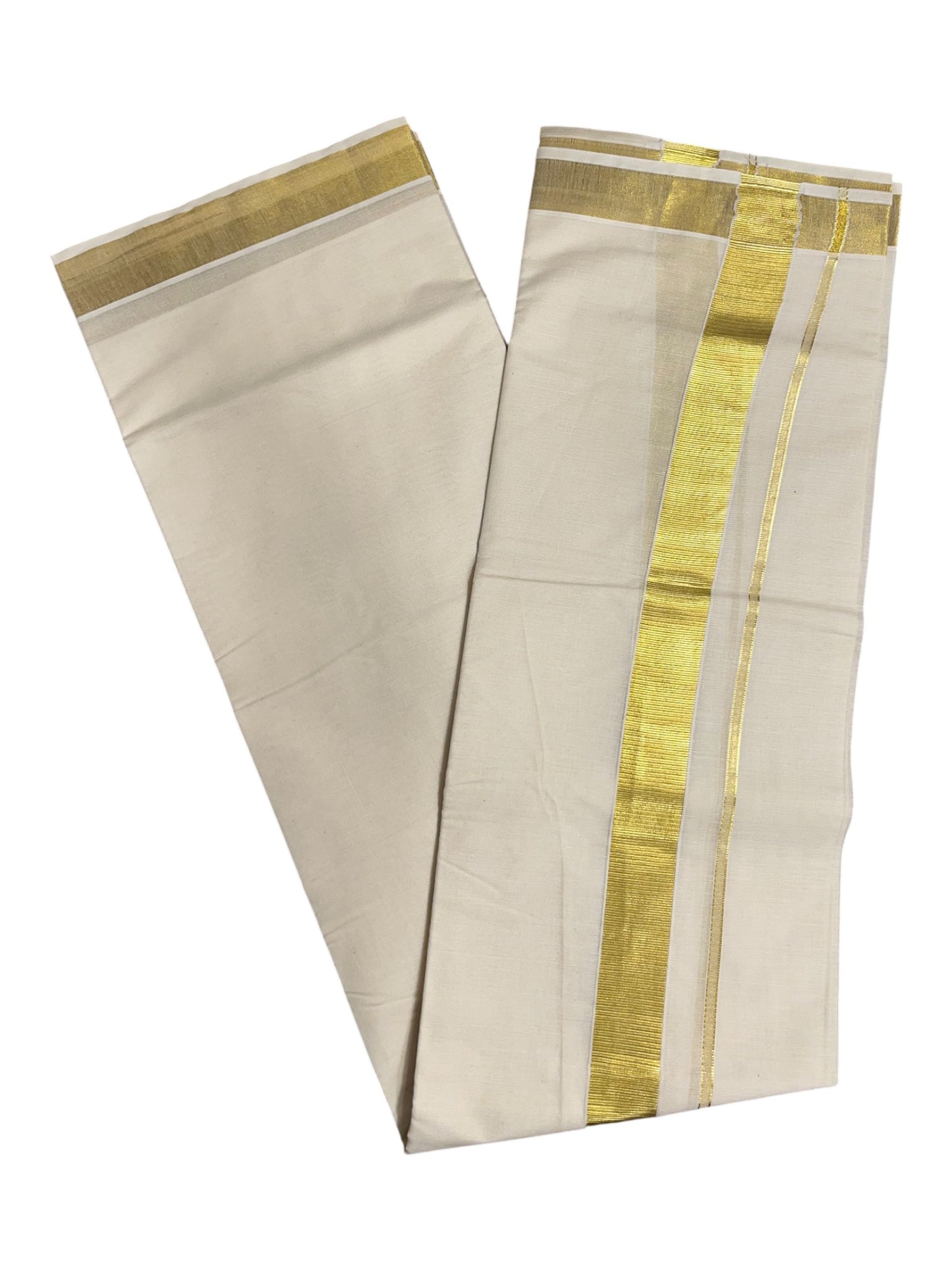 Southloom Pure Cotton  Double Mundu With Gold Kasavu Border (South Indian Kerala Dhoti)