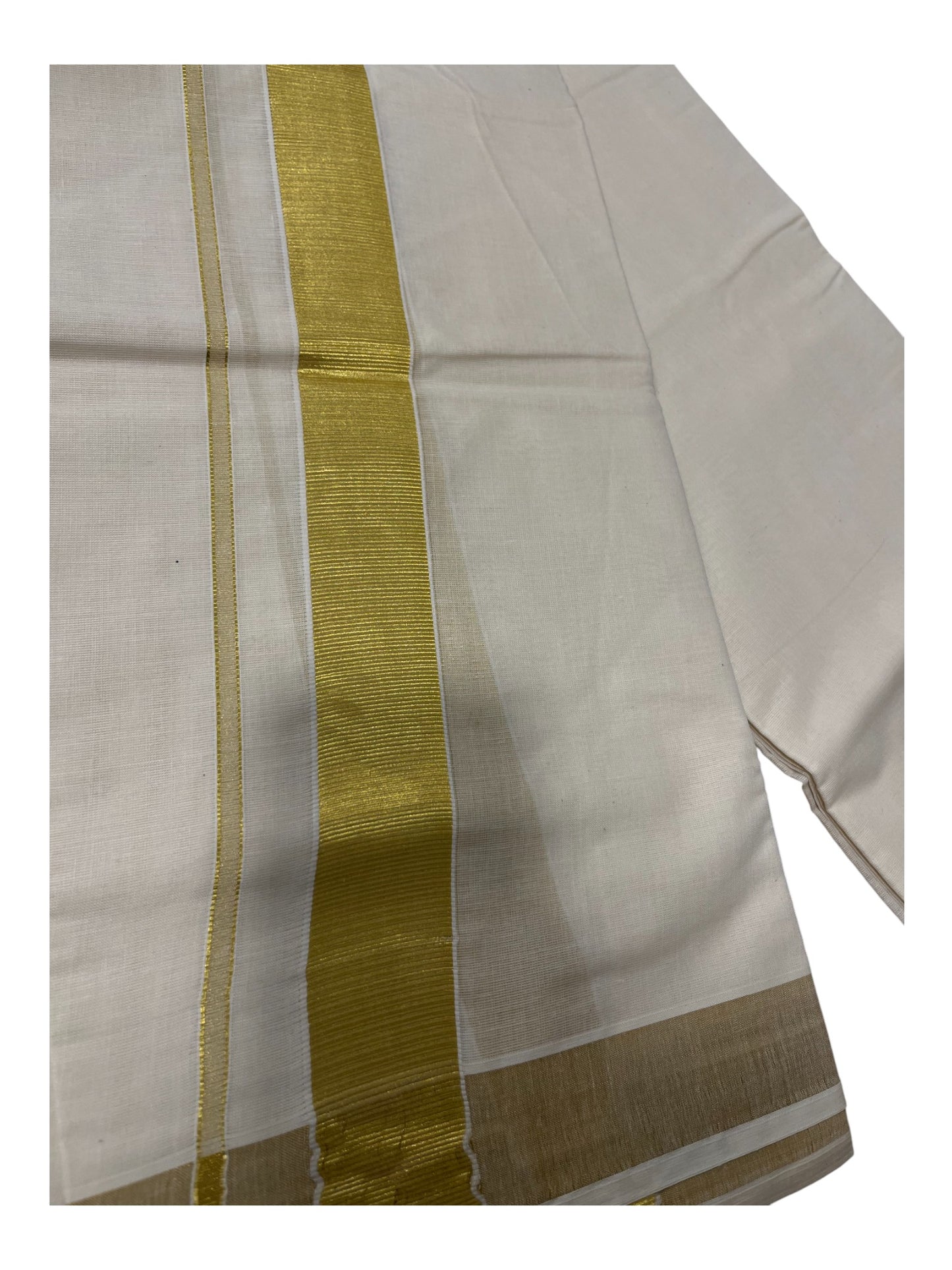 Southloom Pure Cotton  Double Mundu With Gold Kasavu Border (South Indian Kerala Dhoti)