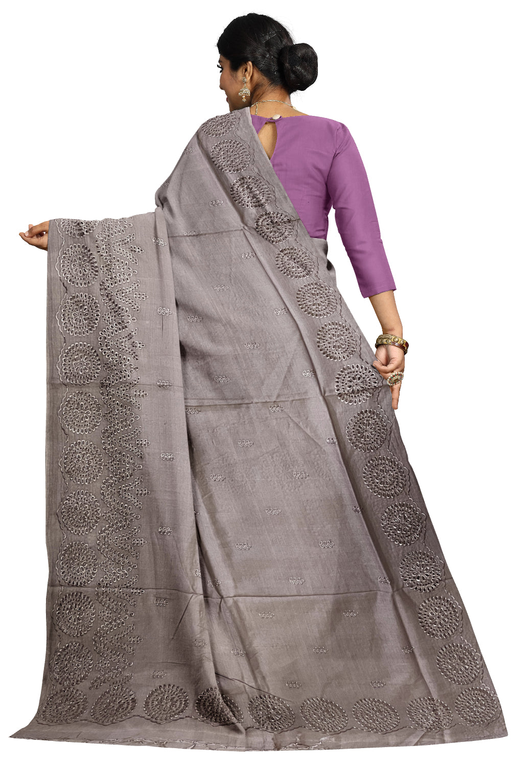 Southloom Pure Tussar Brown Designer Saree with Hacoba Work Border