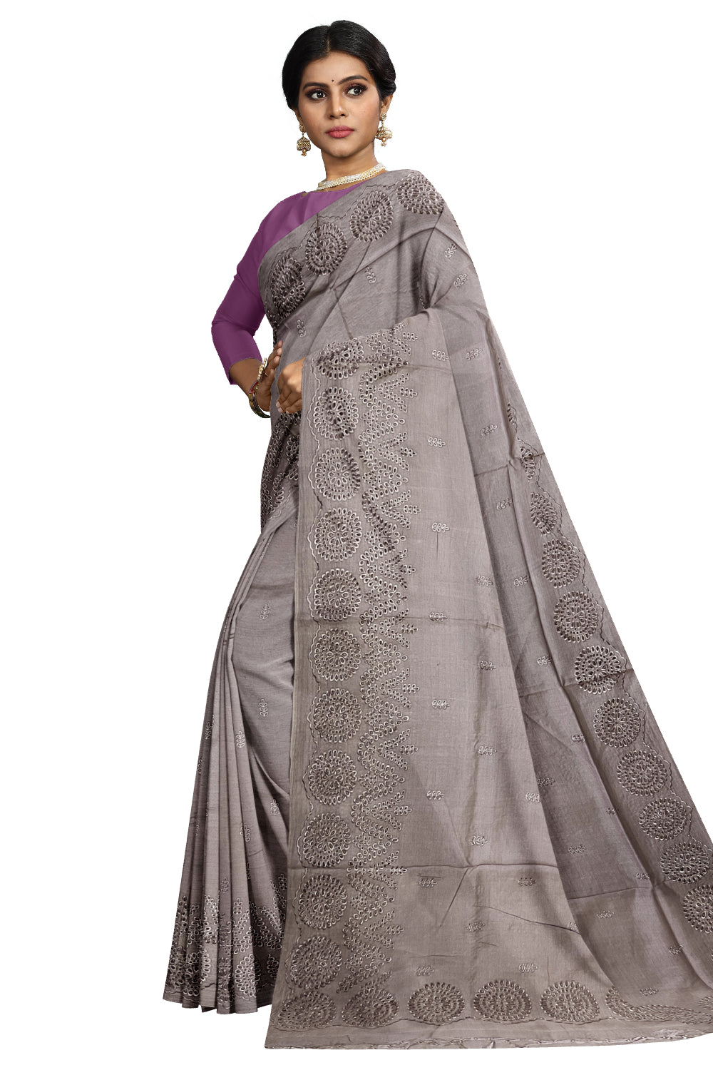 Southloom Pure Tussar Brown Designer Saree with Hacoba Work Border