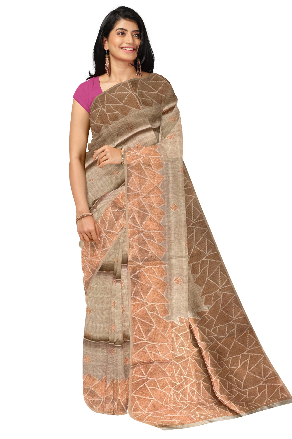 Southloom Semi Tussar Light Pink Copper Woven Designer Saree