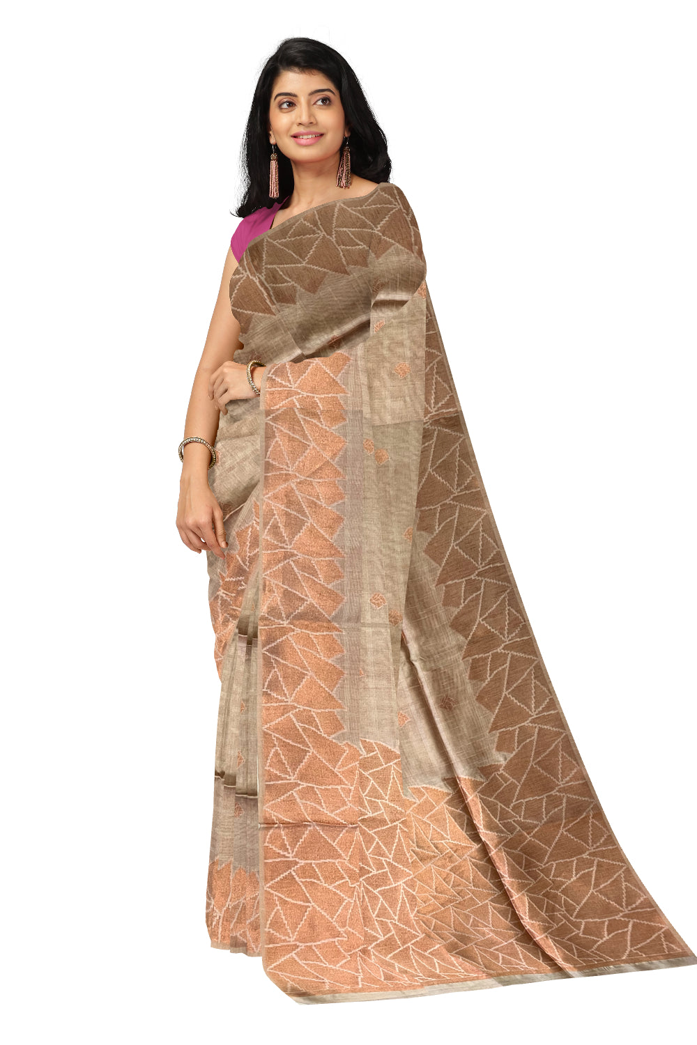 Southloom Semi Tussar Light Pink Copper Woven Designer Saree