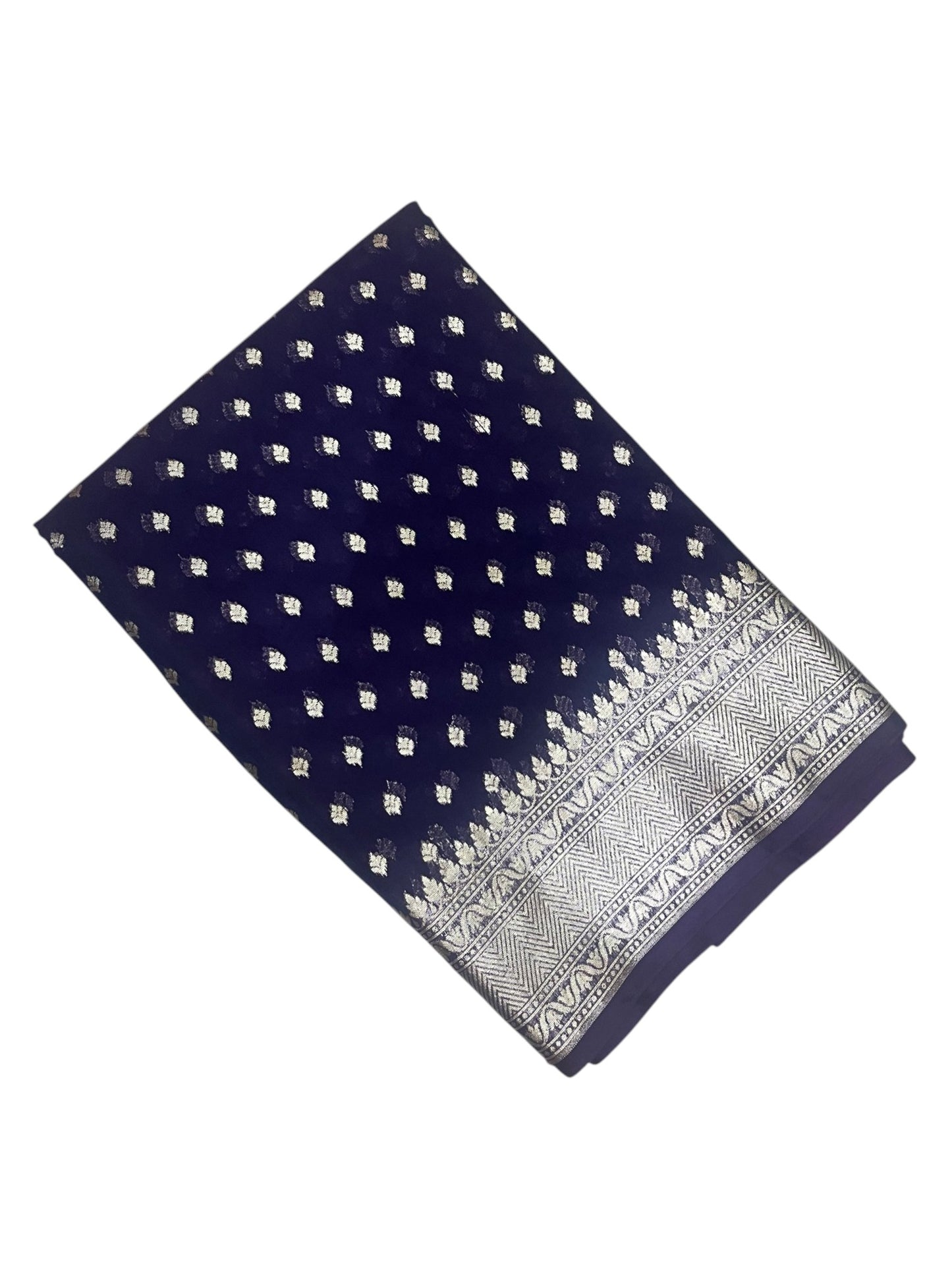 Southloom Cotton Banarasi Silk Saree with Woven Work on Body and Borders (Blue)