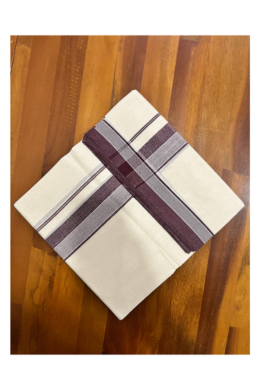 Pure Cotton 100x100 Double Mundu with Brown Line Border (South Indian Kerala Dhoti)