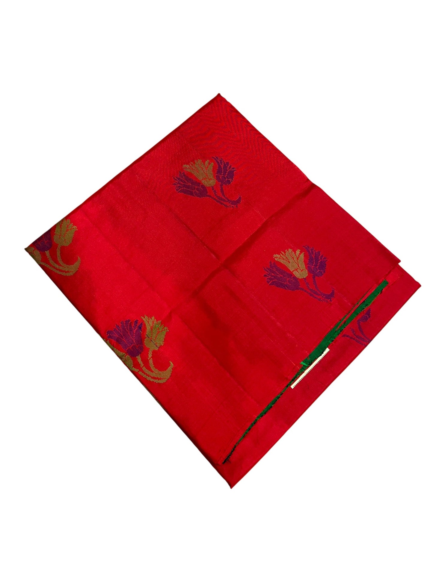 Southloom Pure Handloom Bridal Kanchipuram Silk Saree with Korvai Work (Red & Green)