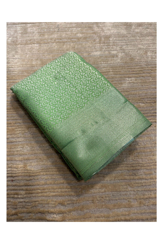 Southloom Banarasi Silver Zari Brocade Work Silk Saree in Green Pastel Shade