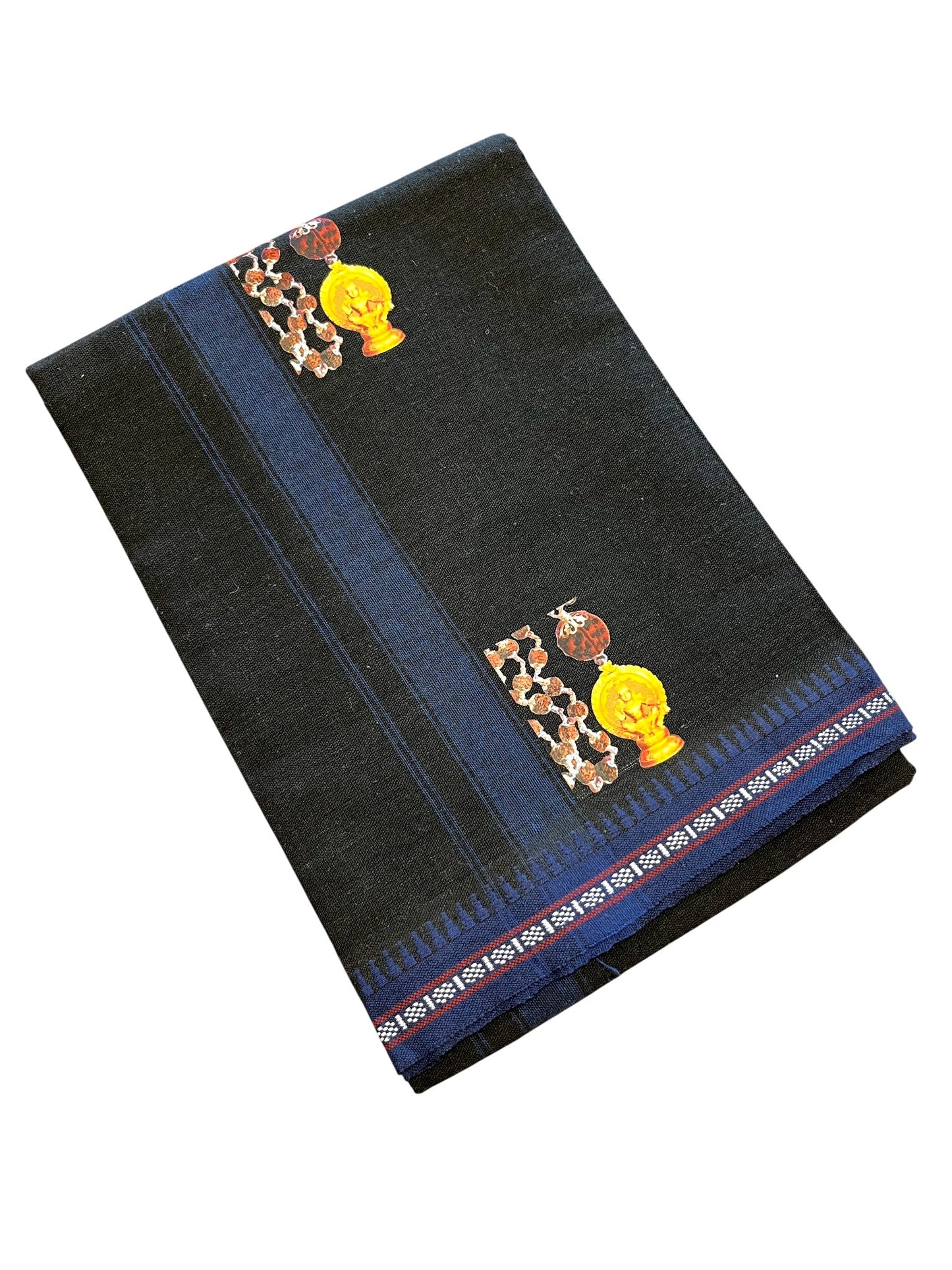 Southloom Black Printed Ayyapan Single Mundu / Otta Mundu  (South Indian Kerala Dhoti)