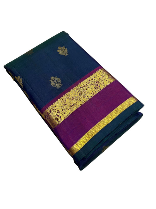 Southloom Premium Bridal Handloom Kanchipuram Silk Saree With Butta Works (Blue)