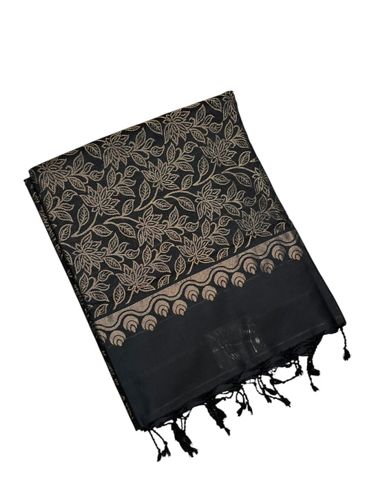 Southloom Pure Handloom Bridal Kanchipuram Silk Saree with Korvai Work (Black & Lavender)