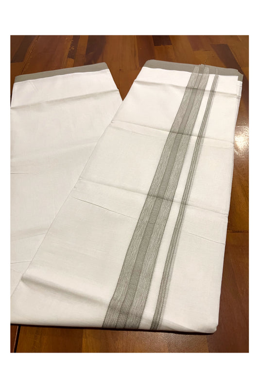 Pure White Cotton Double Mundu with Pastel Green Border (South Indian Kerala Dhoti)