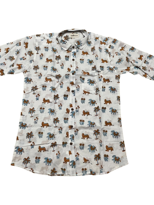 Southloom Jaipur Pure Cotton Block Printed Shirt for Men (Medium)