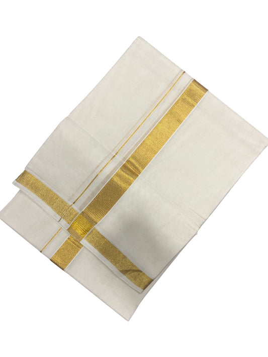 Southloom Premium Handloom Cotton Double Mundu with Gold Kasavu Border