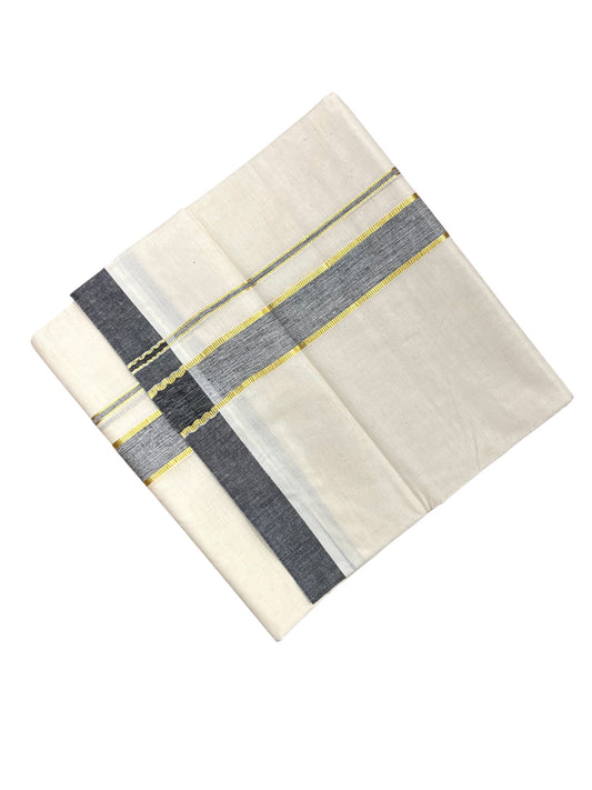 Southloom Kerala Pure Cotton Double Mundu with Gold Lines & Black Border (South Indian Dhoti)