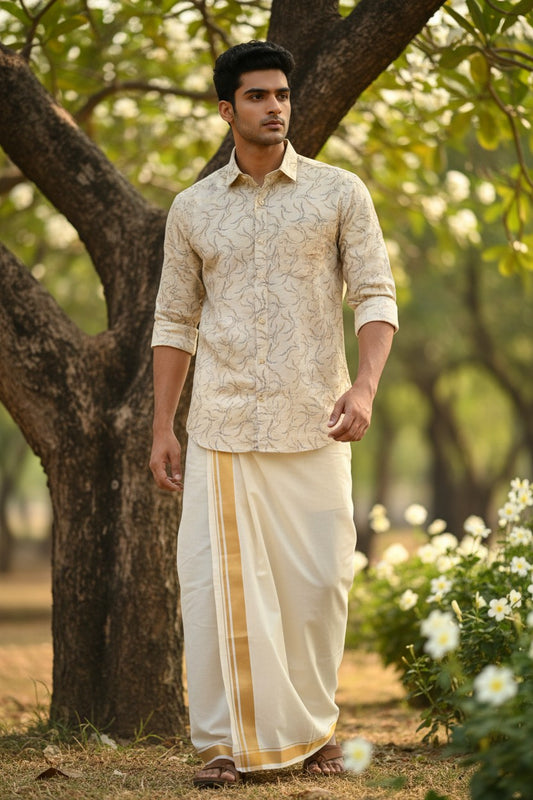 Southloom Pure Cotton Yellow Printed Shirt SLSHIRT 42 FS