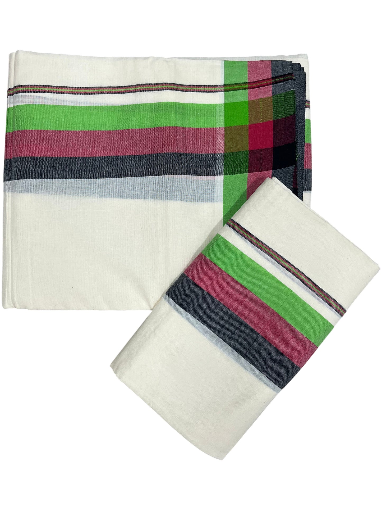 Southloom Kerala Mulloth Cotton Double Mundum Neriyathum with Multicolor Border