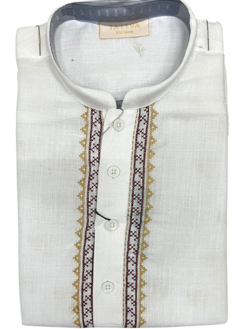 Southloom Of-White Embroidery  Semi Silk Short Kurta for Men SL590