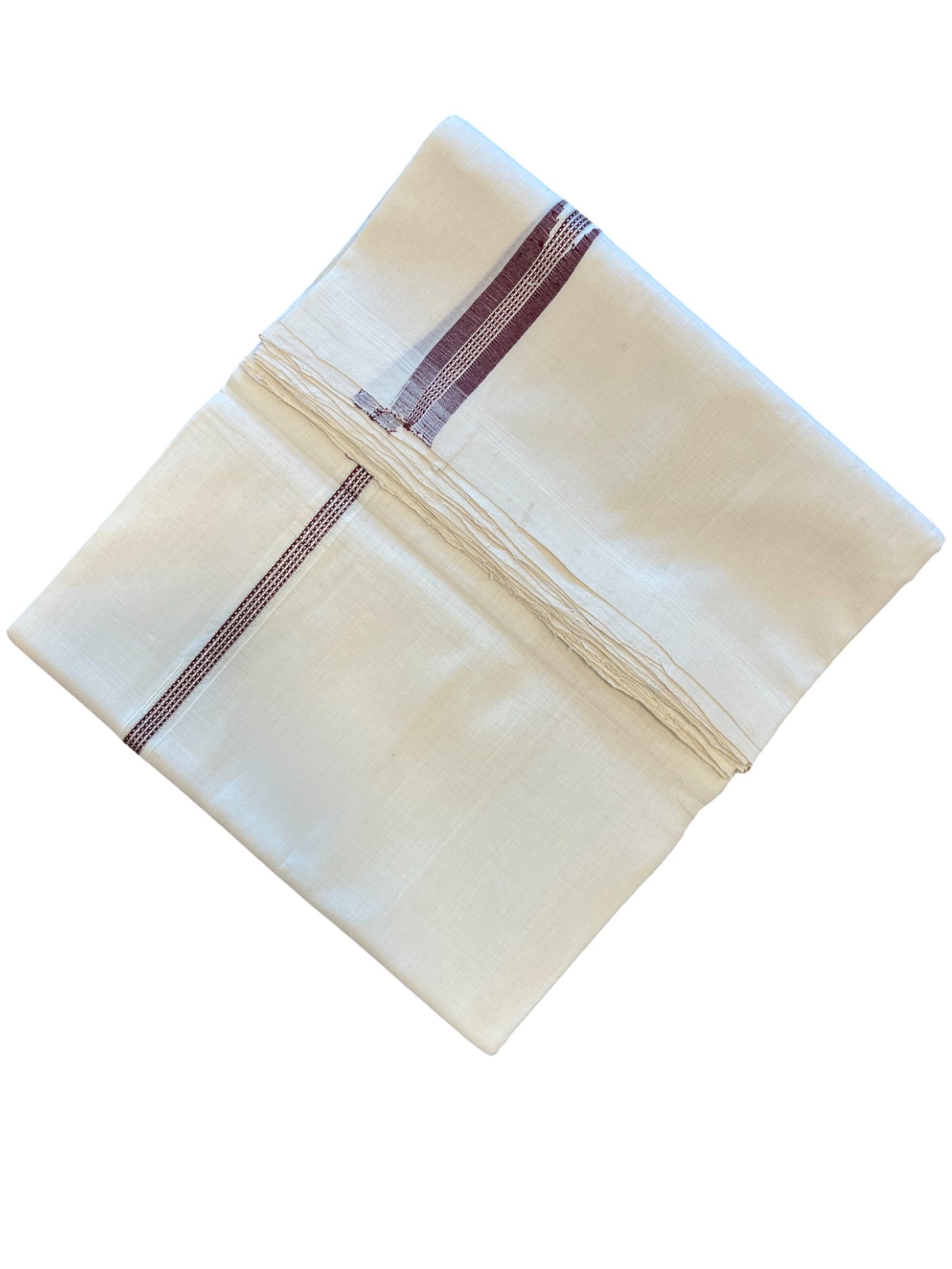 Southloom Premium Handloom Cotton Double Mundu with Silver and Maroon Border