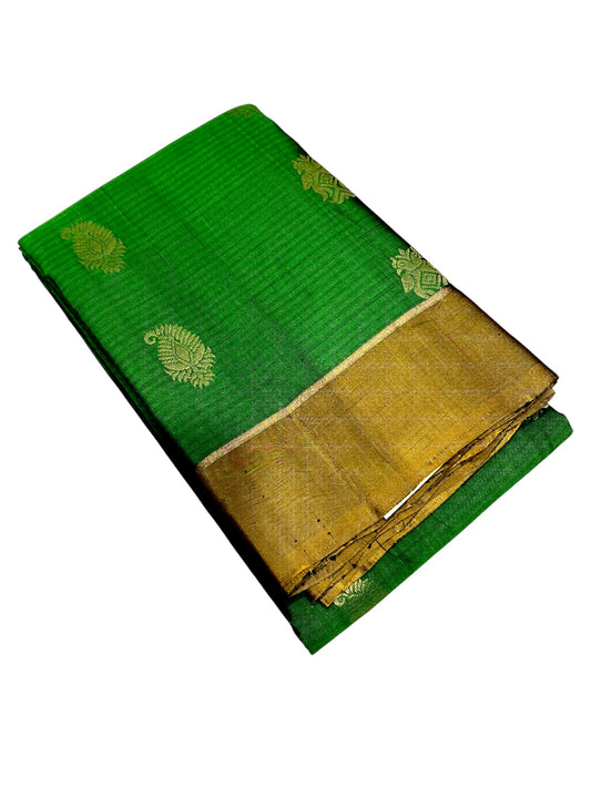 Southloom Pure Handloom Kanchipuram Silk Saree with Butta Work(Green & Gold)
