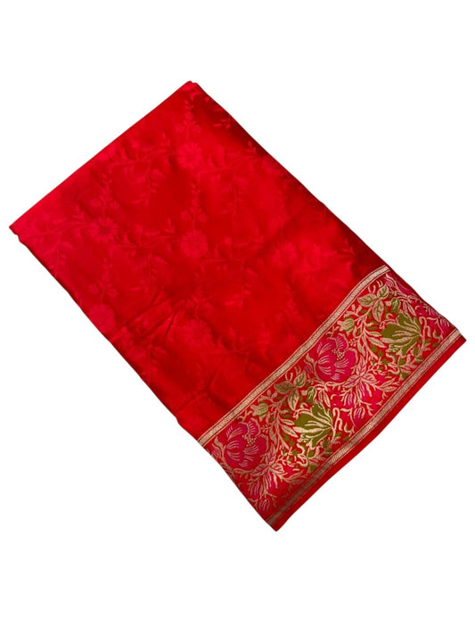 Southloom Pure Banarasi Silk Saree with Woven Work on Body and Borders (Red)