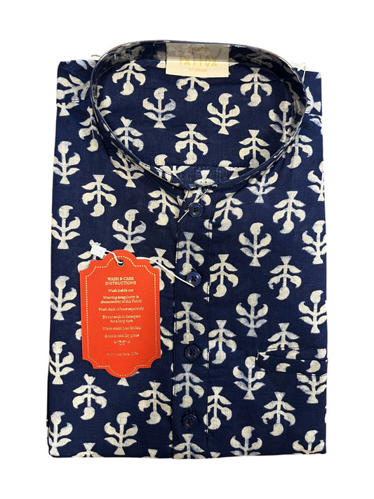 Southloom Blue Woven Patterns Semi Silk Short Kurta for Men