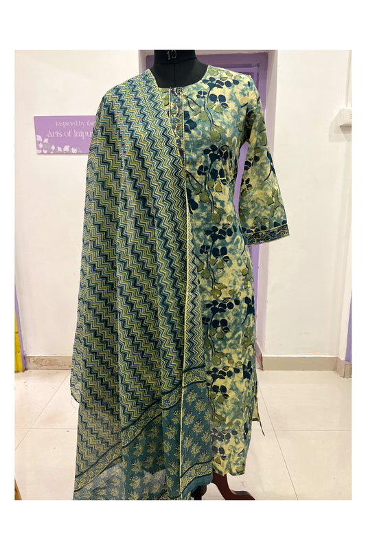 Southloom Stitched Cotton Salwar Set with Green Floral Prints