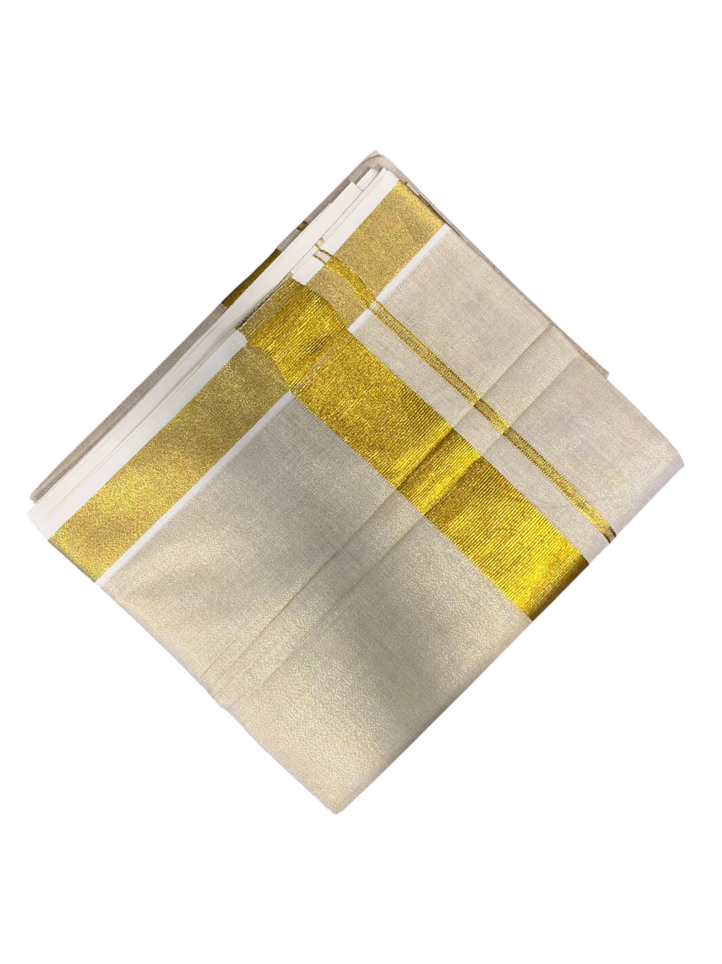 Southloom Kerala Tissue Double Mundu with Gold Kasavu Border  (South Indian Dhoti)