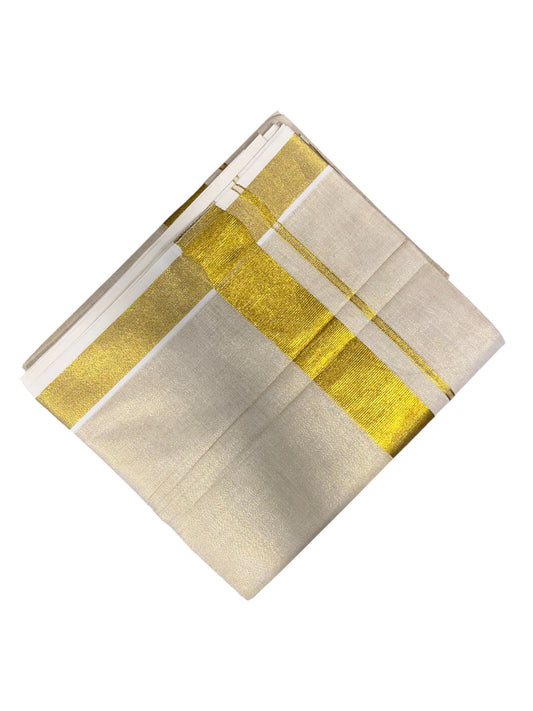 Southloom Kerala Tissue Double Mundu with Gold Kasavu Border  (South Indian Dhoti)