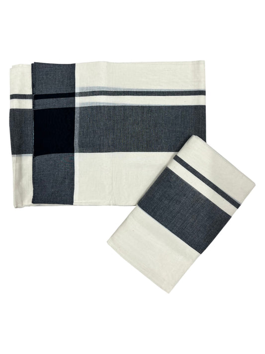 Southloom Pure Cotton Kerala Single Mulloth Set Mundu (Mundum Neriyathum) Black Border in 2.80 mtrs SL243