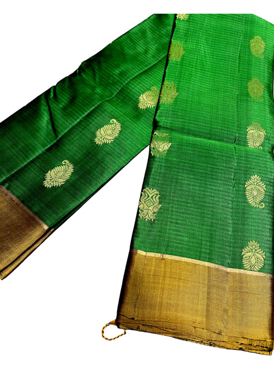 Southloom Pure Handloom Kanchipuram Silk Saree with Butta Work(Green & Gold)