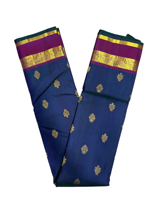 Southloom Premium Bridal Handloom Kanchipuram Silk Saree With Butta Works (Blue)