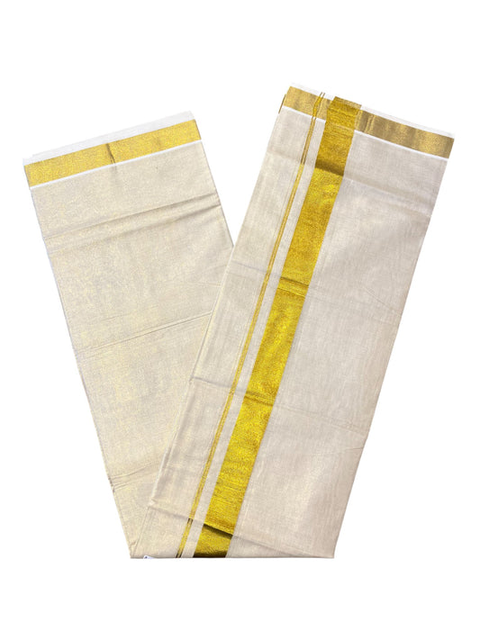 Southloom Kerala Tissue Double Mundu with Gold Kasavu Border  (South Indian Dhoti)