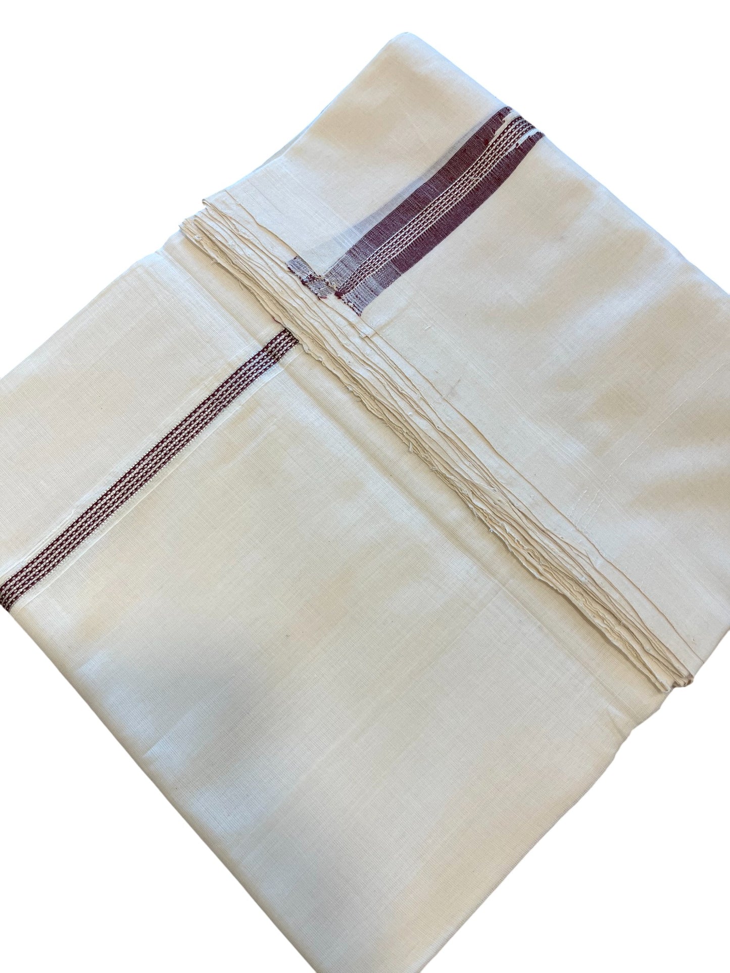 Southloom Premium Handloom Cotton Double Mundu with Silver and Maroon Border