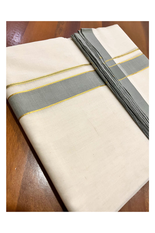 Southloom Premium Balaramapuram Unakkupaavu Handloom Mundu with Kasavu and Grey Border (South Indian Kerala Dhoti)