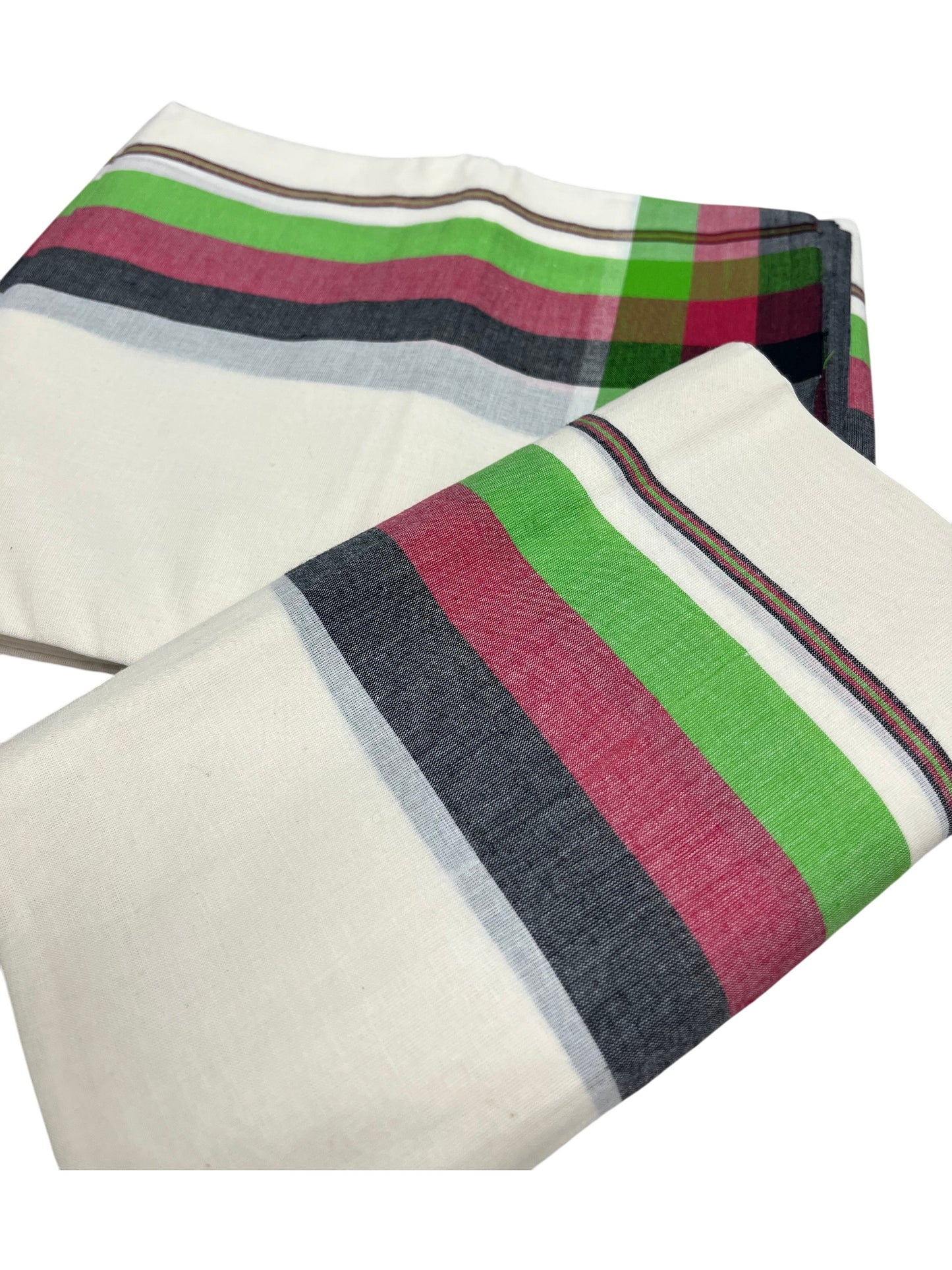 Southloom Kerala Mulloth Cotton Double Mundum Neriyathum with Multicolor Border