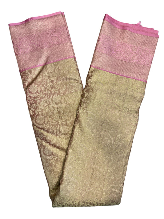 Southloom Premium Handloom Bridal Kanchipuram Silk Saree with Korvai Work (Beige & Pink)