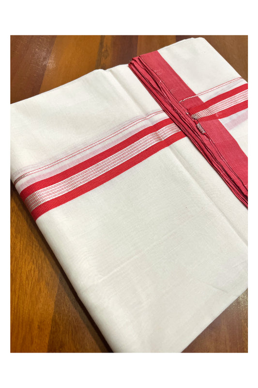 Premium Balaramapuram Handloom Unakkupaavu Cotton Double Mundu with Silver Kasavu and Red Border (Vishu 2024 Collection)