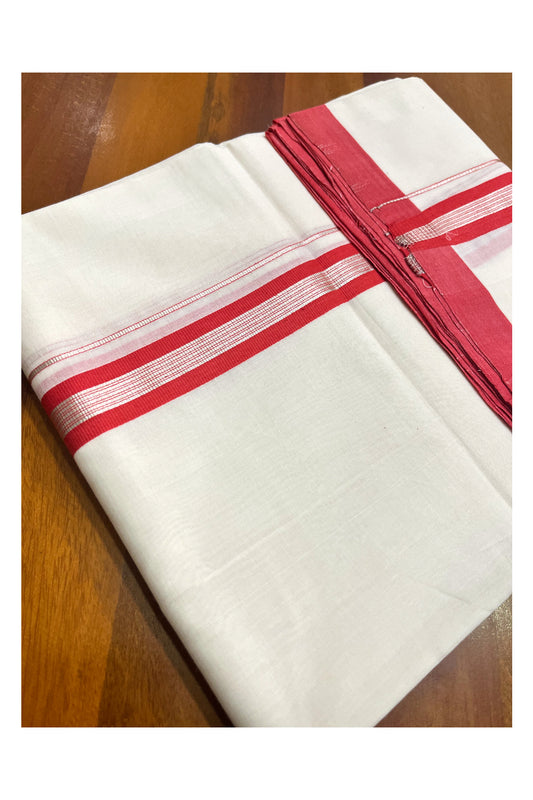 Premium Balaramapuram Handloom Unakkupaavu Cotton Double Mundu with Silver Kasavu and Peach Border