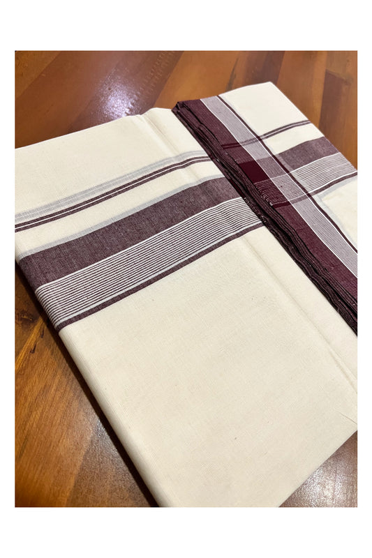 Pure Cotton 100x100 Double Mundu with Brown Line Border (South Indian Kerala Dhoti)