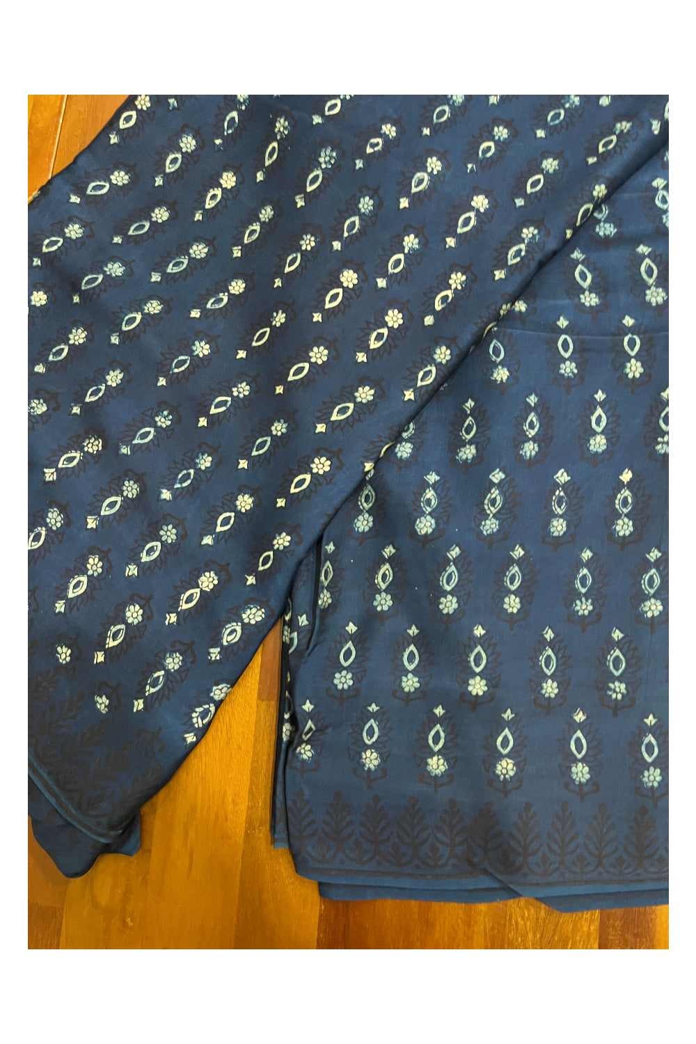 Southloom Modal Silk Dark Blue Designer Saree with Floral Prints on Body