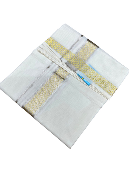 Southloom Balaramapuram Unakkupaavu Premium Handloom Cotton Double Mundu with Gold Kasavu and Silver Border
