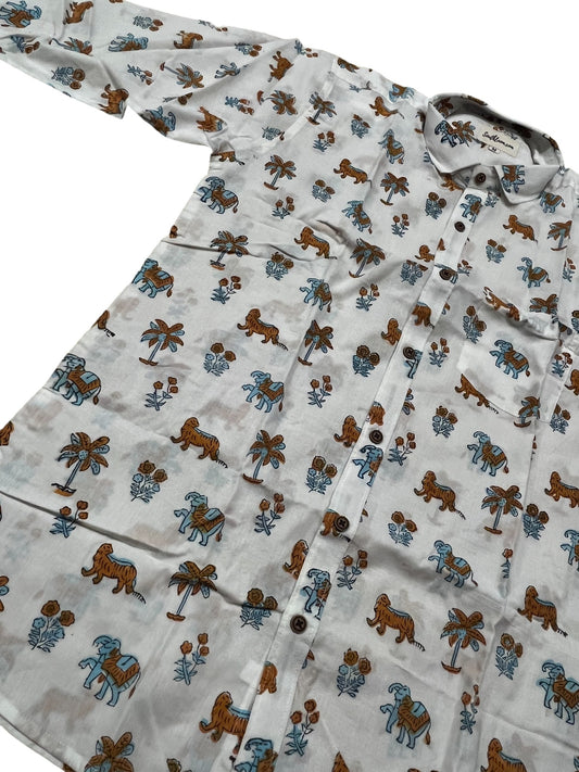 Southloom Jaipur Pure Cotton Block Printed Shirt for Men (Medium)