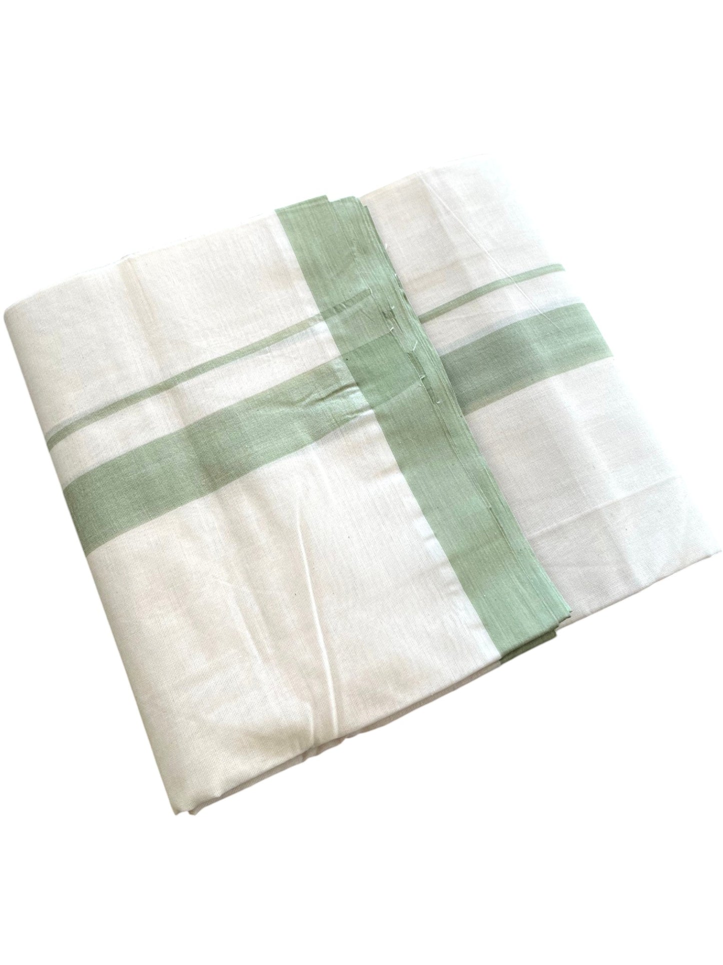 Southloom Kerala Pure Cotton Double Mundu with Pastel Green Border (South Indian Kerala Dhoti)