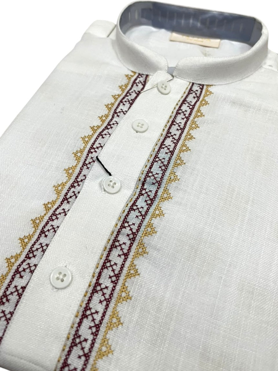 Southloom Of-White Embroidery  Semi Silk Short Kurta for Men SL590