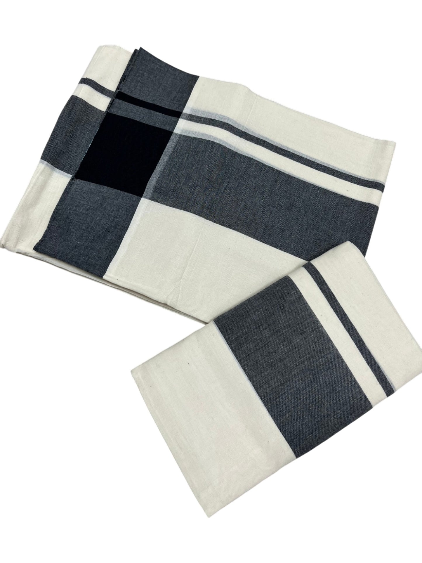 Southloom Pure Cotton Kerala Single Mulloth Set Mundu (Mundum Neriyathum) Black Border in 2.80 mtrs SL243