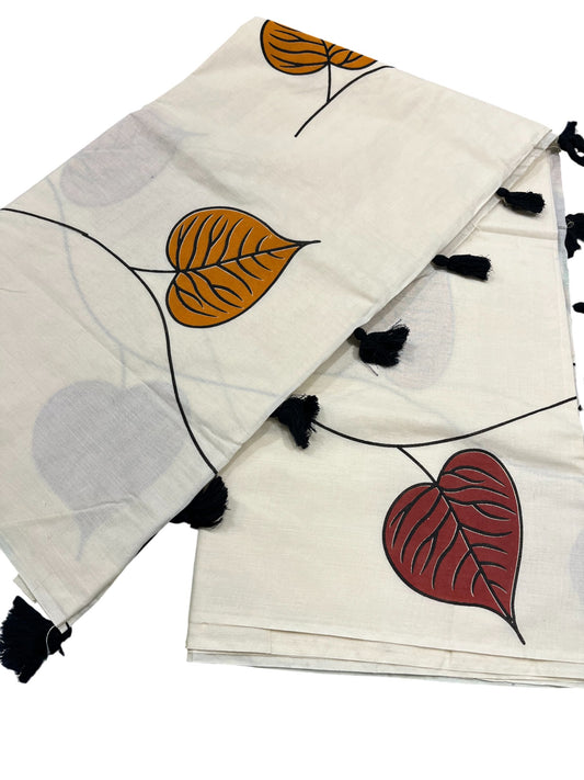 Southloom Kerala Cotton Saree with Leaf Digital Print on Borders