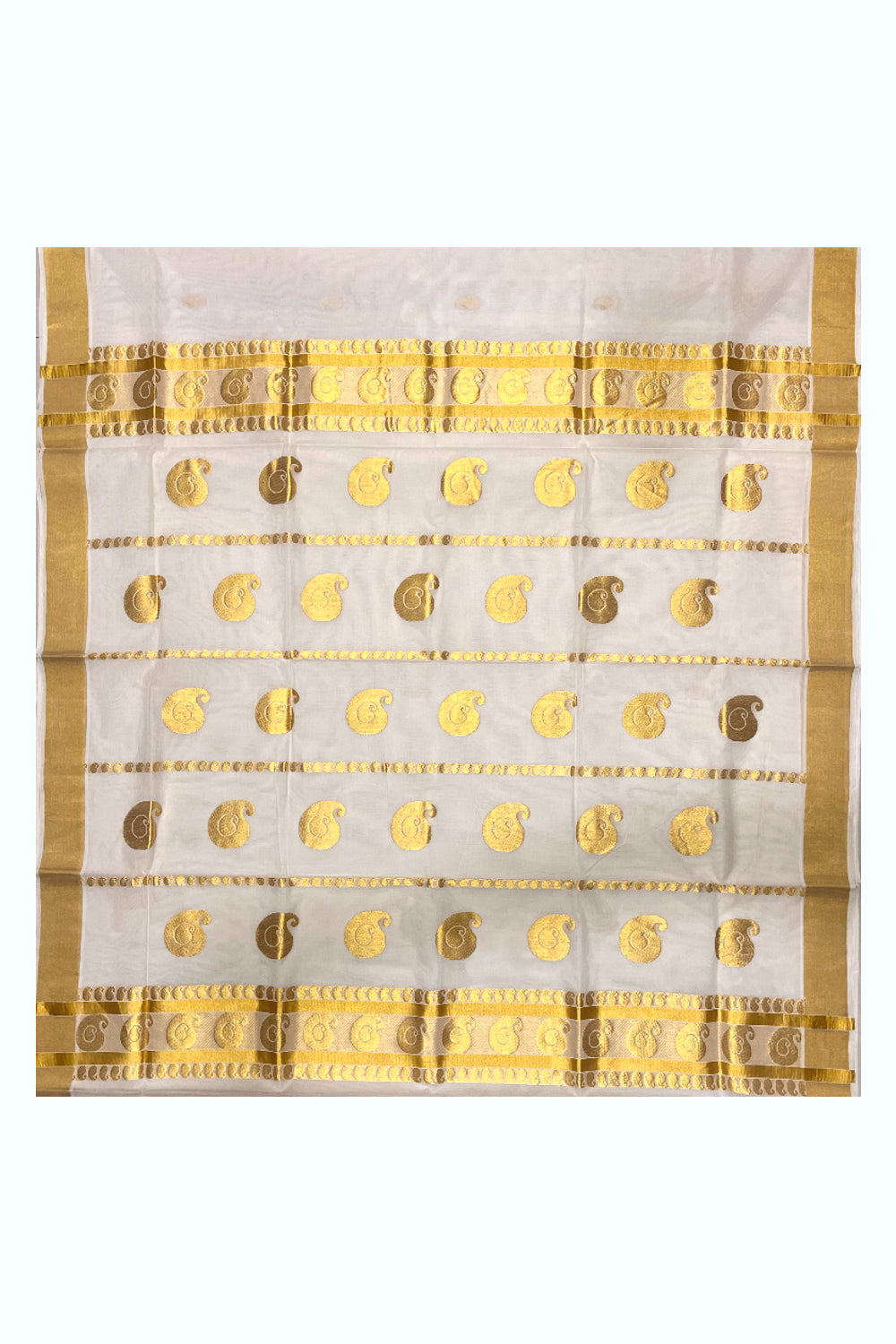 Southloom Premium Handloom Cotton Kasavu Saree with Paisley Woven Designs (Vishu 2024 Collection)